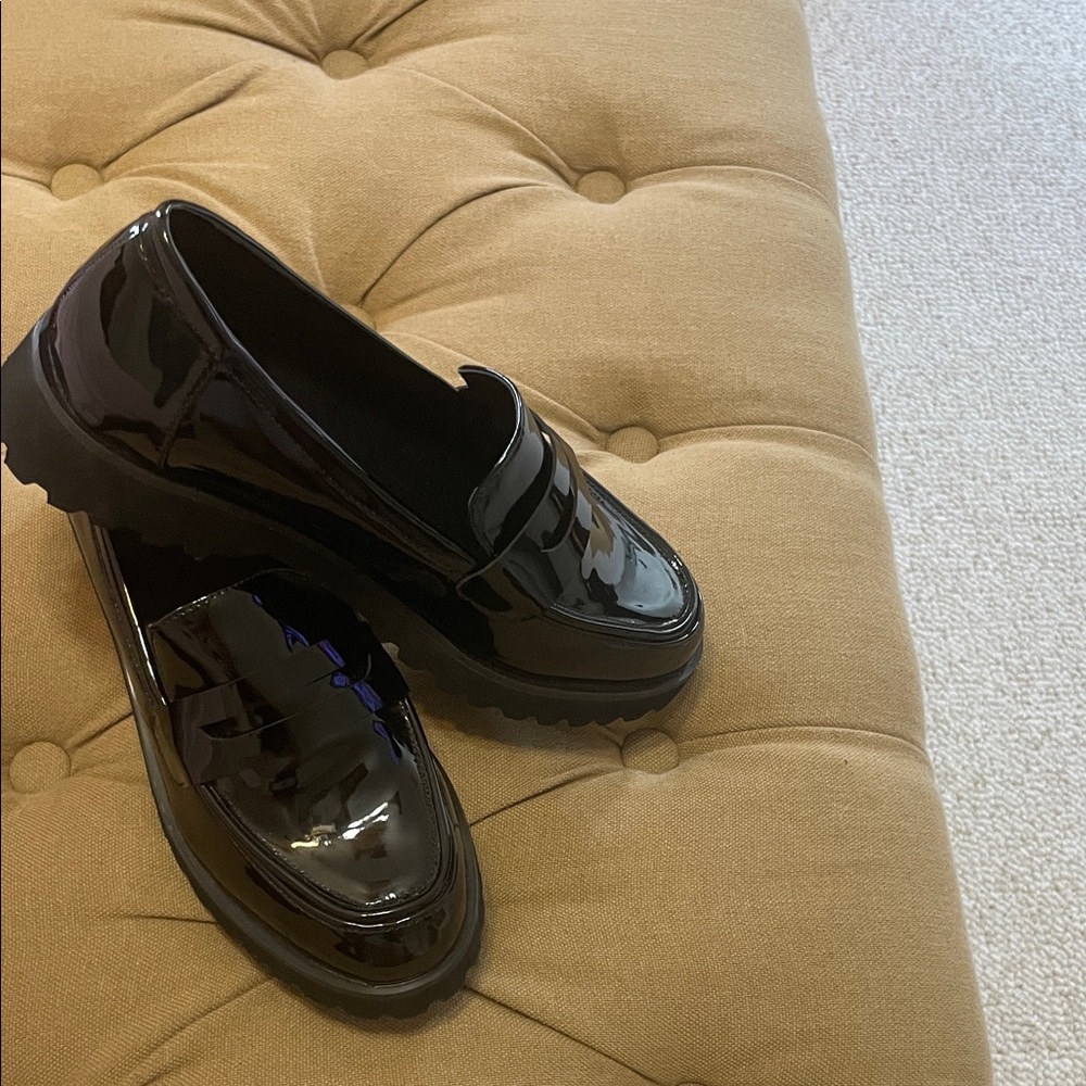 Jones New York Black Patent Loafers with Lug Sole Accent